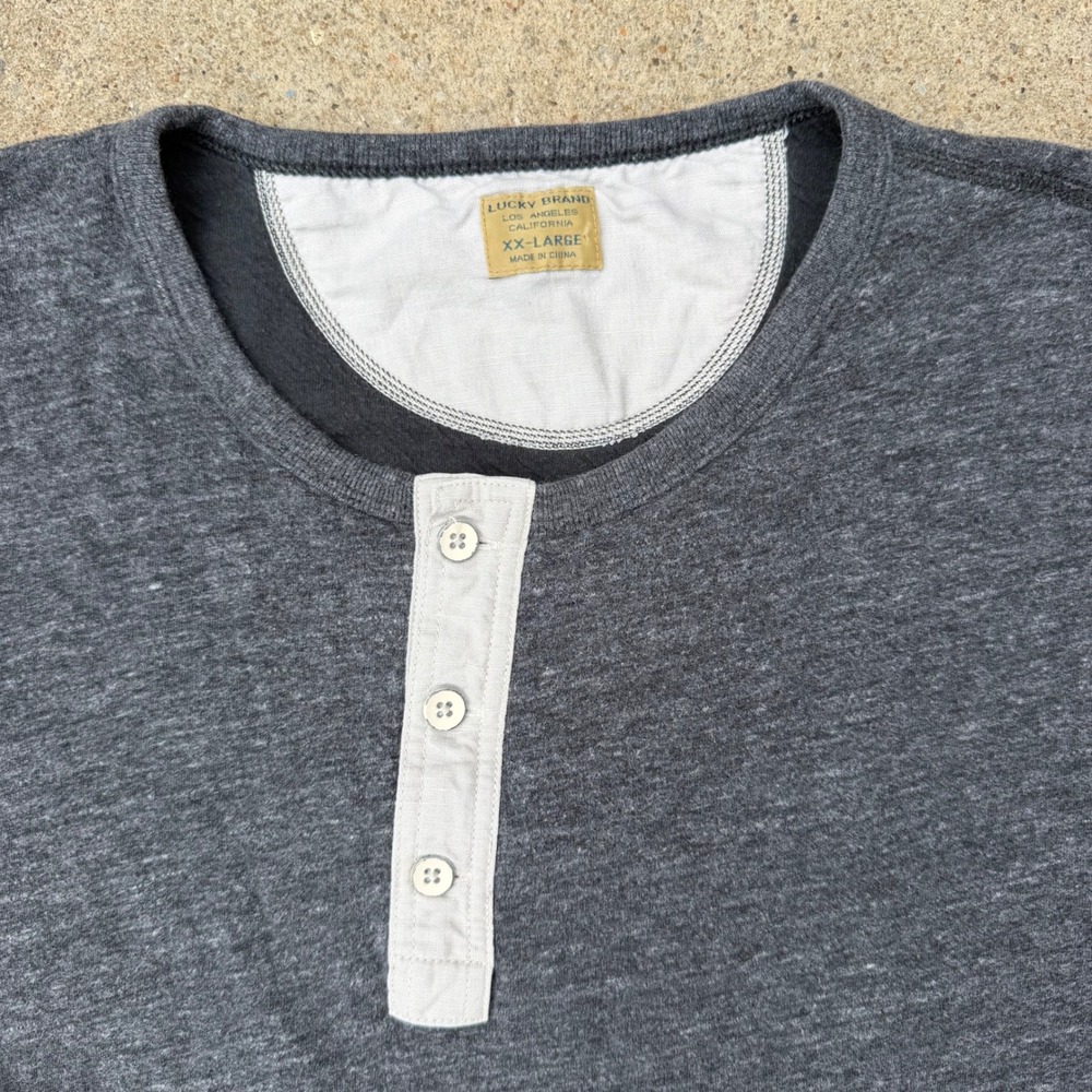 Lucky Brand Henley Shirt Mens XXL Gray Long Sleeve Casual Basic Soft Top Tee - Picture 4 of 10